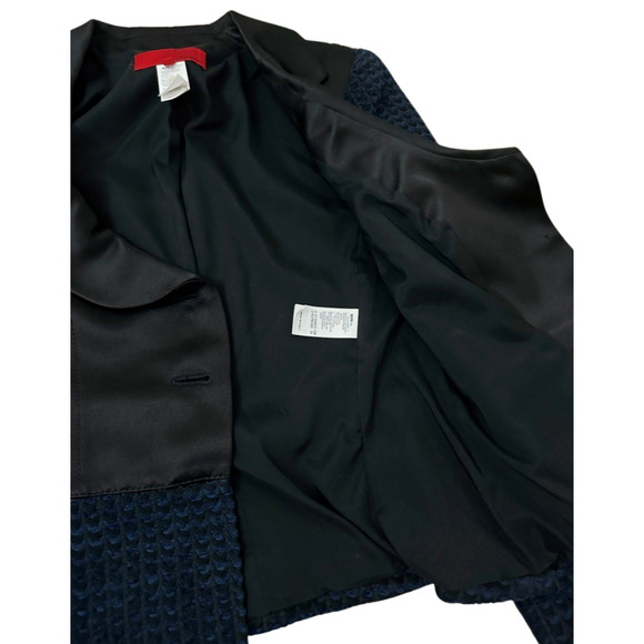 Les Copains Women's Blue Black Satin Three Button Knit Blazer US 12 Size 44 - Picture 9 of 12